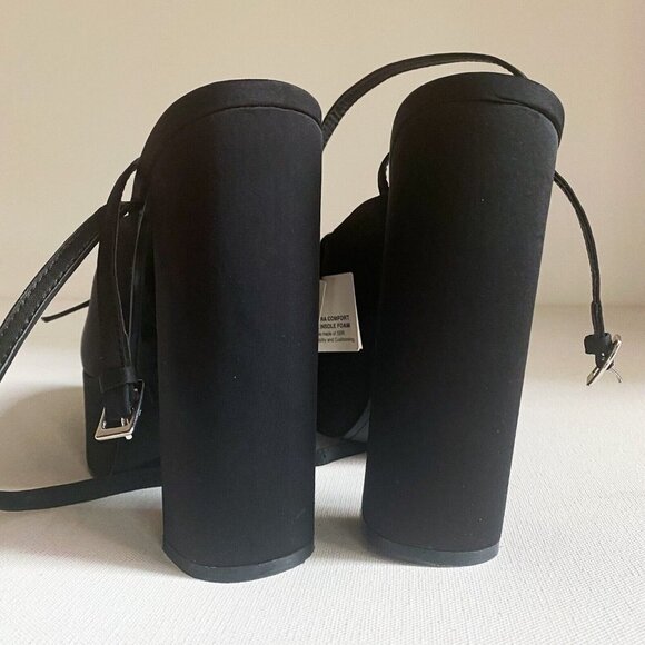 NWT Black Chunky Platform Nylon Ankle Wrap Closure heels 40 - Picture 4 of 11
